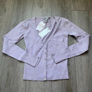 Nwt Mac & Jac Purple Lilac cardigan cotton/angora/nylon jeweled buttons Petite S
